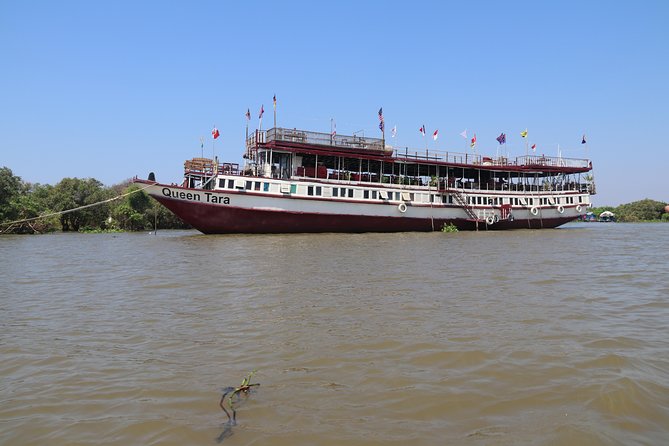 Luxury cruise traveling from Siem Reap to Phnom Penh along the Tonle Sap and Mekong Rivers in Cambodia.